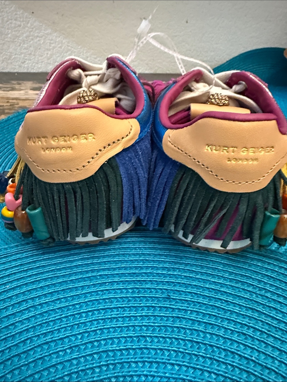 NEWKurt Geiger London Islington Suede Beaded Tassel Fringe Sneakers Fuschia- 9.5 - Picture 4 of 8